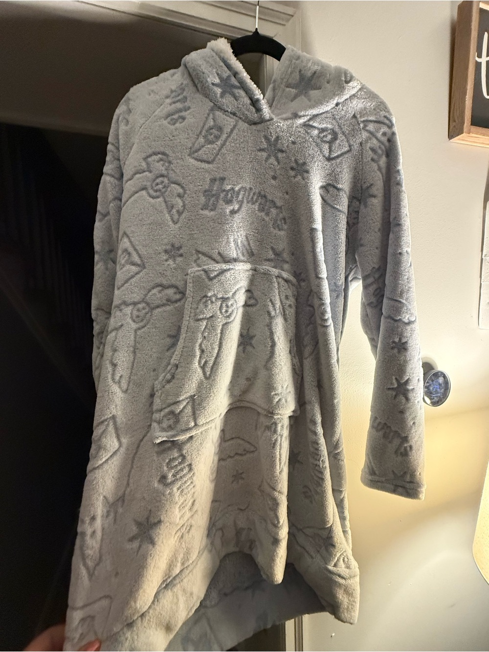 Light blue Hooded Plush Wearable Blanket with Pocket